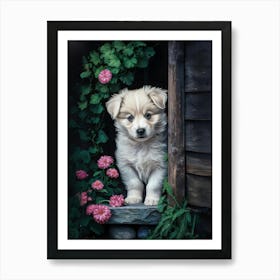 Puppy In The Window Art Print