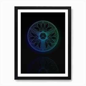Neon Blue and Green Abstract Geometric Glyph on Black n.0438 Art Print