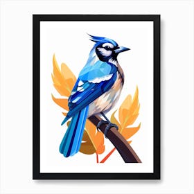 Colourful Geometric Bird Blue Jay 1 Art Print