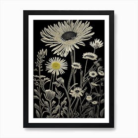 Golden Aster Wildflower Linocut Affiche