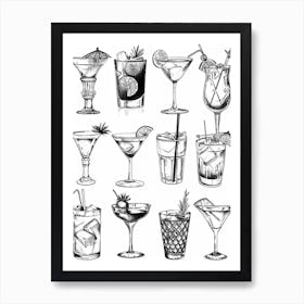 Cocktail Black & White Diagram Inspired Art Print