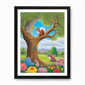 Squirrels In The Tree Art Print