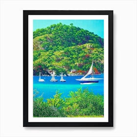 Bequia Island Saint Vincent And The Grenadines Pointillism Style Tropical Destination Art Print