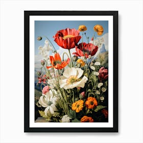 Vintage Botanical Flower Art – Lush Peonies, Tulips, And Colorful Wild Blooms Art Print