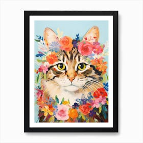 American Bobtail Cat With A Flower Crown Painting Matisse Style 1 Art Print