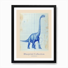 Diplodocus Dinosaur Blue Print Sketch 1 Poster Art Print