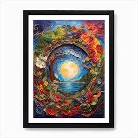 Moon And Flowers Art Print