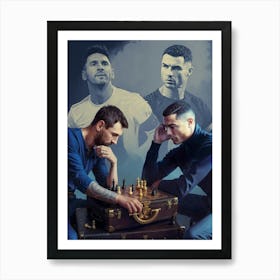 Messi vs. Ronaldo: The Eternal Rivalry 🐐 Celebrate the two titans of football with this captivating artwork. Messi and Ronaldo, legends of the champions league, face off in a chess battle for the ages. Who is the true GOAT? This piece sparks debate and celebrates their incredible soccer careers. Art Print