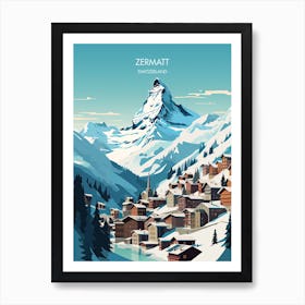 Poster Of Zermatt   Switzerland, Ski Resort Illustration 3 Art Print