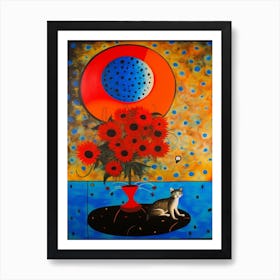 Dahlia With A Cat Surreal Joan Miro Style 2 Art Print