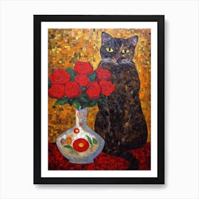 Rose With A Cat 3 Art Nouveau Klimt Style Art Print