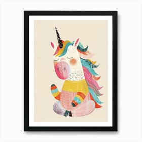 Storybook Style Unicorn In A Rainbow Knitted Jumper Art Print