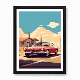 A Alfa Romeo Giulia Car In Route 66 Flat Illustration 2 Art Print