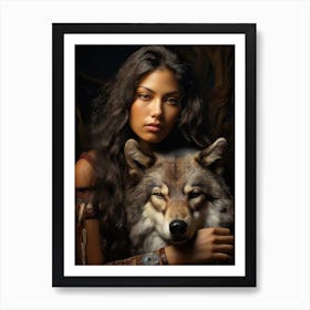 Muskogee Creek Native American Woman With A Wolf Art Print