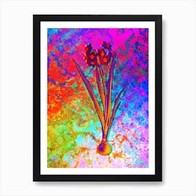 Daffodil Botanical in Acid Neon Pink Green and Blue Art Print