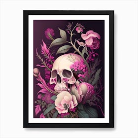 Skull With Floral Patterns 1 Pink Botanical Art Print