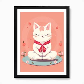 Kawaii Cat Drawings Meditating 1 Art Print