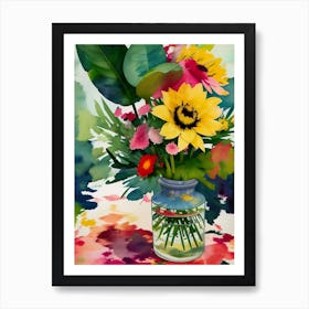 Watercolor Flowers In A Vase Art Print