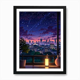 Anime City Night Sky Art Print