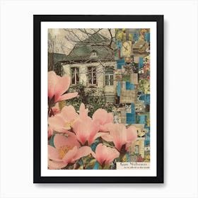 Pink Flowers Scrapbook Collage Cottage 1 Art Print