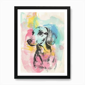 Dachshund Dog Pastel Line Watercolour Illustration  1 Art Print