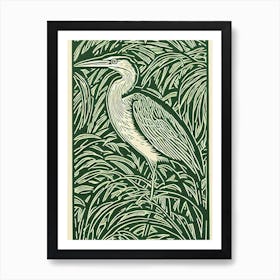 Green Heron Linocut Bird Art Print