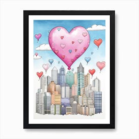 Sky Heart Line Doodle Colour 2 Art Print