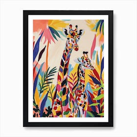 Watercolour Colourful Giraffe Pair 2 Art Print