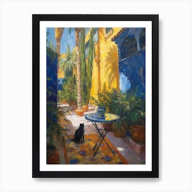 Painting Of A Cat In Jardin Majorelle, Morocco In The Style Of Impressionism 04 Art Print