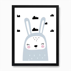 Scandi Grey Bunny With Clouds Art Print