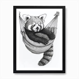 Red Panda Napping In A Hammock Ink Illustration 3 Art Print