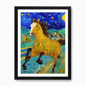 Horse Racing In The Style Of Van Gogh 2 Art Print