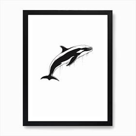 Minimalistic Orca Whale Black And White Drawing Art Print