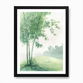 Bamboo Tree Atmospheric Watercolour Painting 7 Art Print