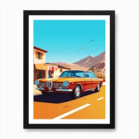 A Alfa Romeo Giulia Car In Route 66 Flat Illustration 1 Art Print