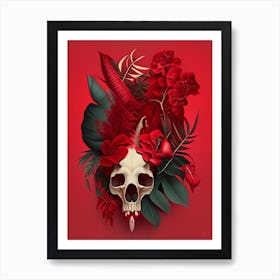 Animal Skull Red 2 Botanical Art Print