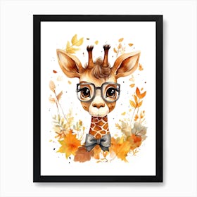 A Giraffe  Watercolour In Autumn Colours 1 Art Print