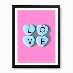 Love Heart Letters Blue Art Print