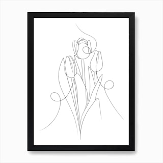 Tulips Line Drawing Art Print