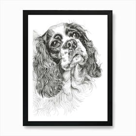 Cavalier King Charles Dog Line Sketch Dog Line Drawing Sketch 3 Art Print