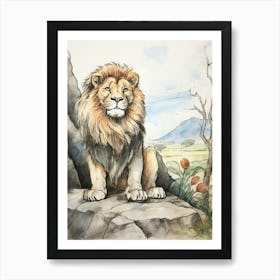 Storybook Animal Watercolour Lion 2 Art Print