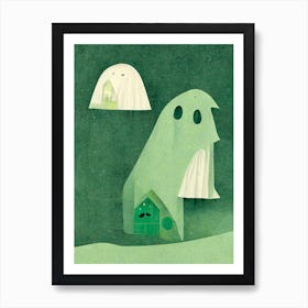 Green Cute Ghosts Art Print