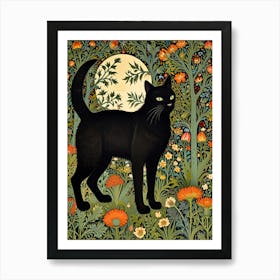 William Morris Black Cat In The Garden 1 Art Print