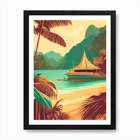 Koh Phayam Thailand Vintage Sketch Tropical Destination Art Print