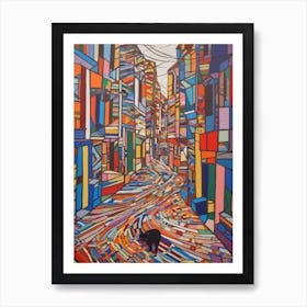 Painting Of Istanbul With A Cat In The Style Of Minimalism, Pop Art Lines 1 Art Print