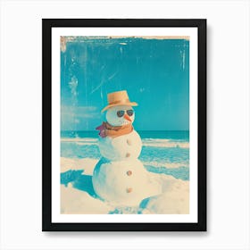 Snowmen On The Beach Retro Photo 4 Art Print