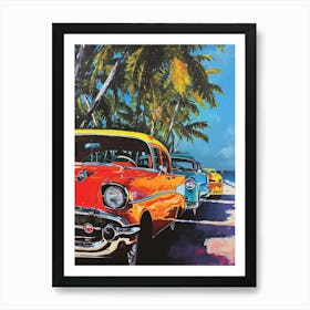 Classic Cars With Palm Trees Art Print