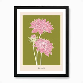 Pink & Green Dahlia 1 Flower Poster Art Print