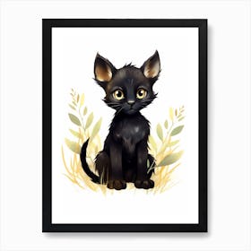 Watercolour Jungle Animal Baby Black Panther 1 Art Print