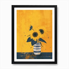 Sunflowers Flowers On A Table   Contemporary Illustration 2 Art Print